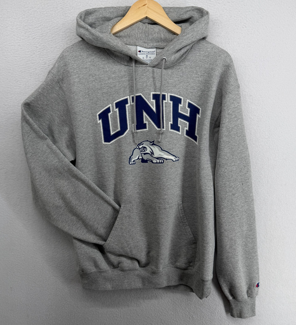 UNH Hoodie Men M CHAMPION UNIVERSITY NEW HAMPSHIRE WILDCATS Durham Pullover Gray